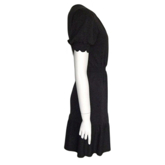 LOFT Dress, XS, Charcoal Gray Heathered Knit, Smocked Flounce, Short sleeves - Picture 7 of 15